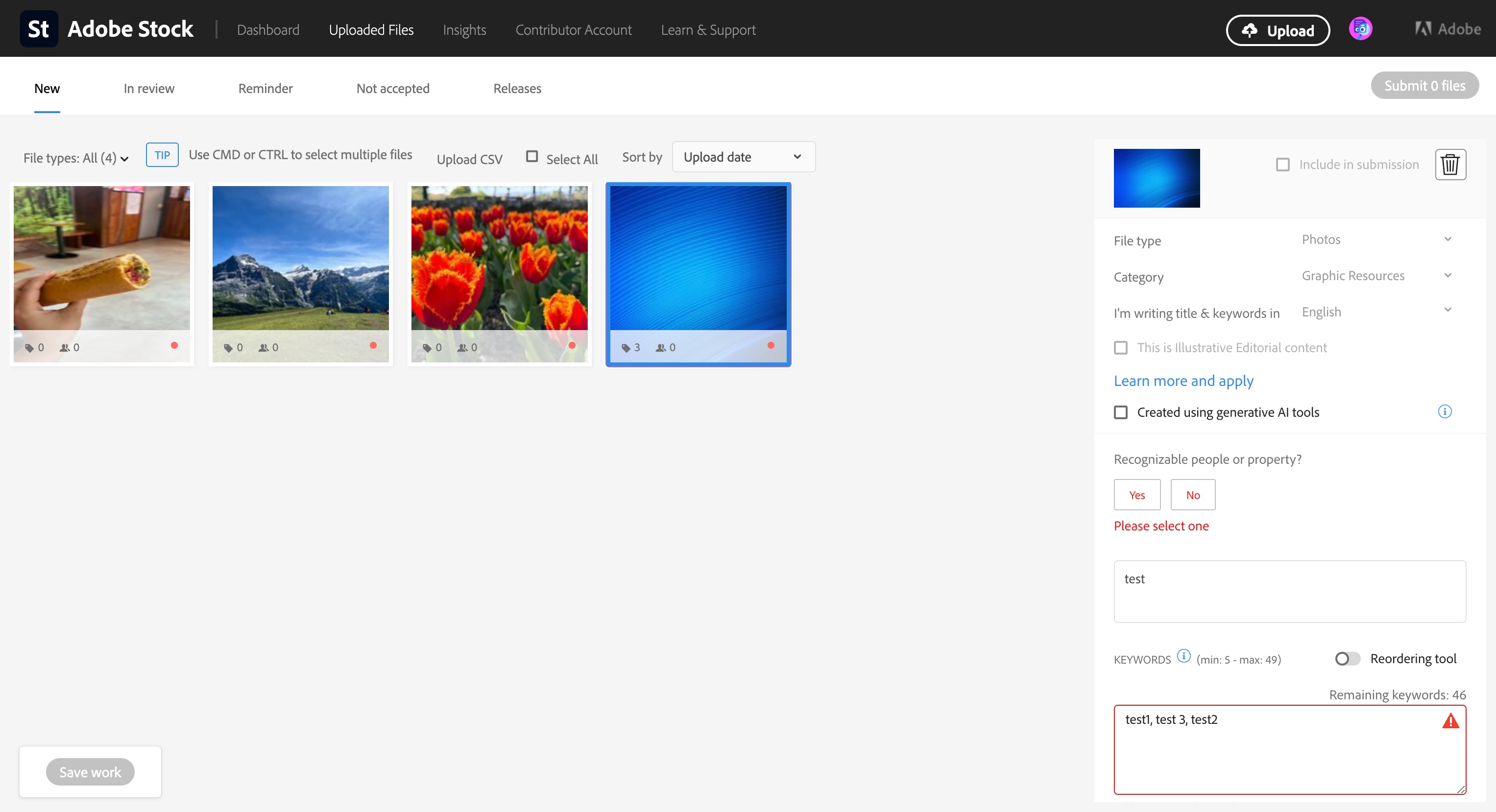 Adobe Stock portfolio with side-by-side grid editing